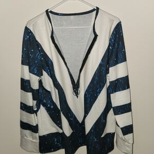 Shein Blue and White XL Zip-Up Longsleeve Top